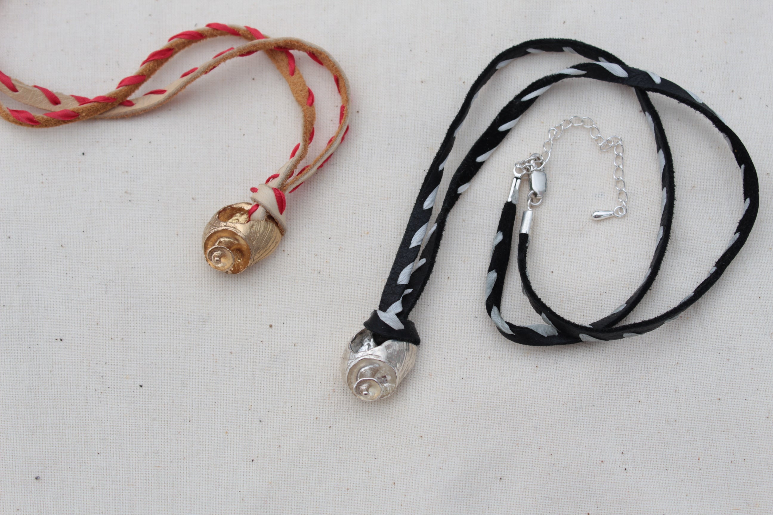 Whorl pendant & suede + silk whipstitch cord